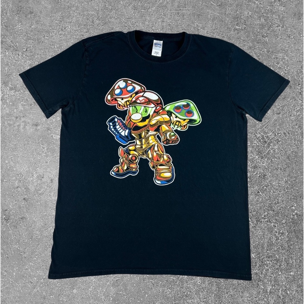 Mario Metroid‎ Samus Mashup Graphic T-Shirt Mens Large Black Video Game Promo